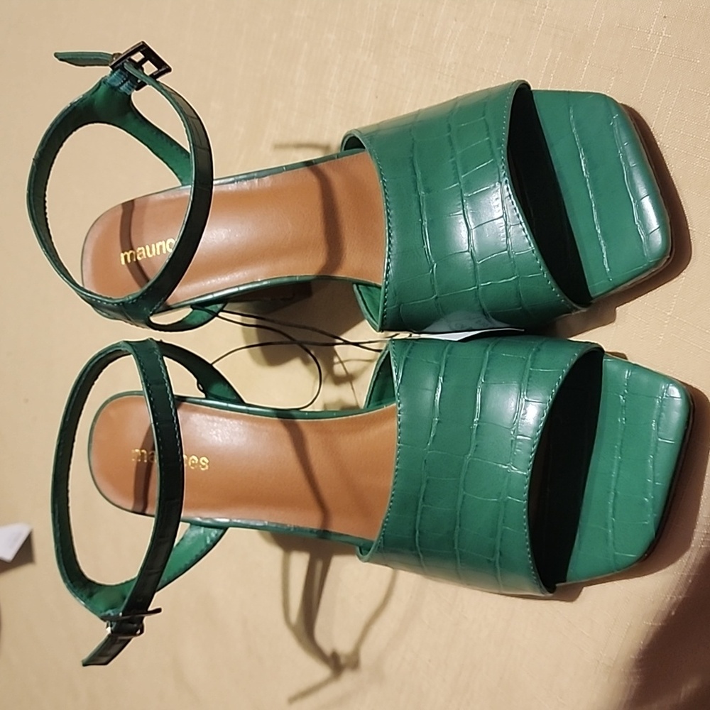 Maurices Green Croc-Embossed Ankle Strap Block Heels